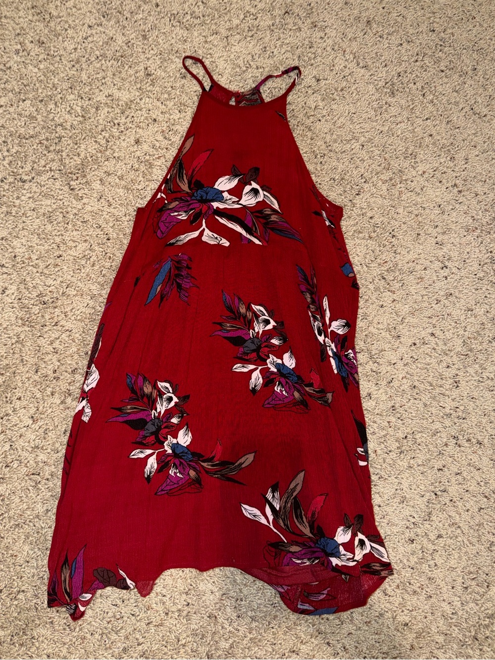 Red Floral High Neck Summer Dress